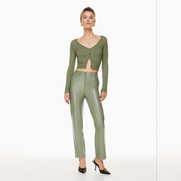 Aritzia Wilfred THE MELINA PANTS Python-embossed Vegan Leather Straight Leg Sage - Picture 6 of 9